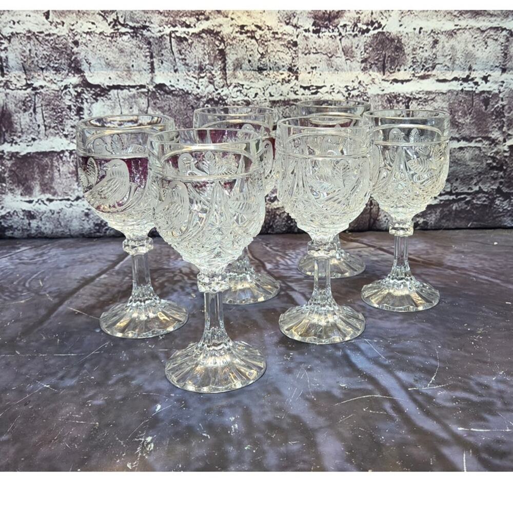 Vintage Set of 6 German Byrdes Collection Hofbauer Crystal Wine Glassess